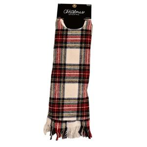 THE CHRISTMAS SHOPPE White Red Green Plaid Christmas Tree Skirt NEW